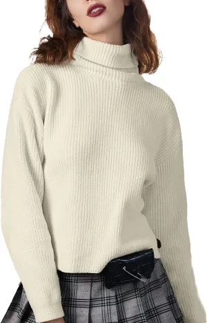 S·DEER Women's Turtleneck Long Sleeve Sweater Knit Pullover Cropped Sweaters Casual Loose Fall Winter Jumper Tops