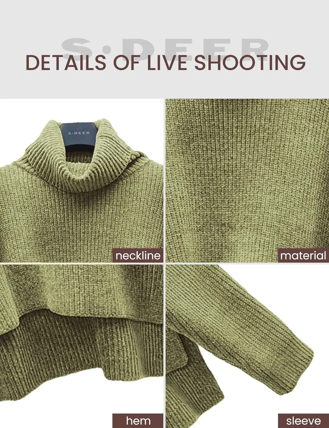 S·DEER Women's Turtleneck Long Sleeve Sweater Knit Pullover Cropped Sweaters Casual Loose Fall Winter Jumper Tops