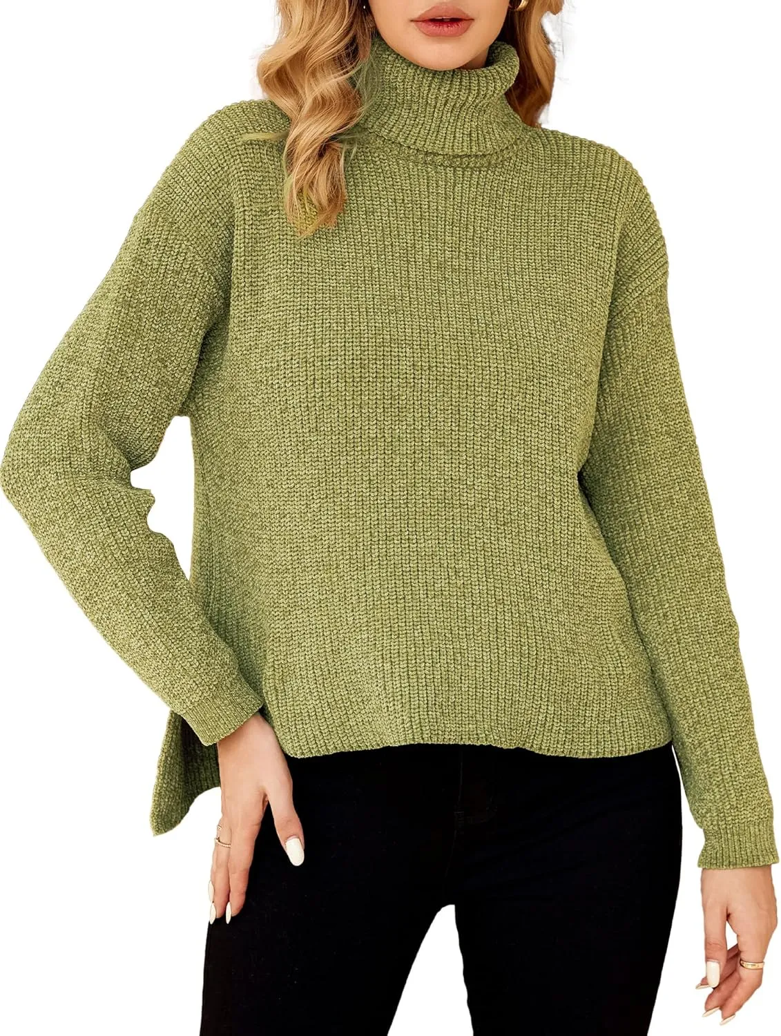 S·DEER Women's Turtleneck Long Sleeve Sweater Knit Pullover Cropped Sweaters Casual Loose Fall Winter Jumper Tops