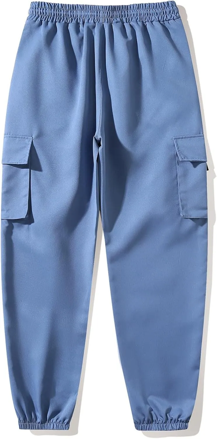 Sinzelimin Men Cargo Pants Fashion Drawstring Elastic Waist Jogger Sweatpant Baggy Casual Comfy Wide Leg Bound Feet Trouser