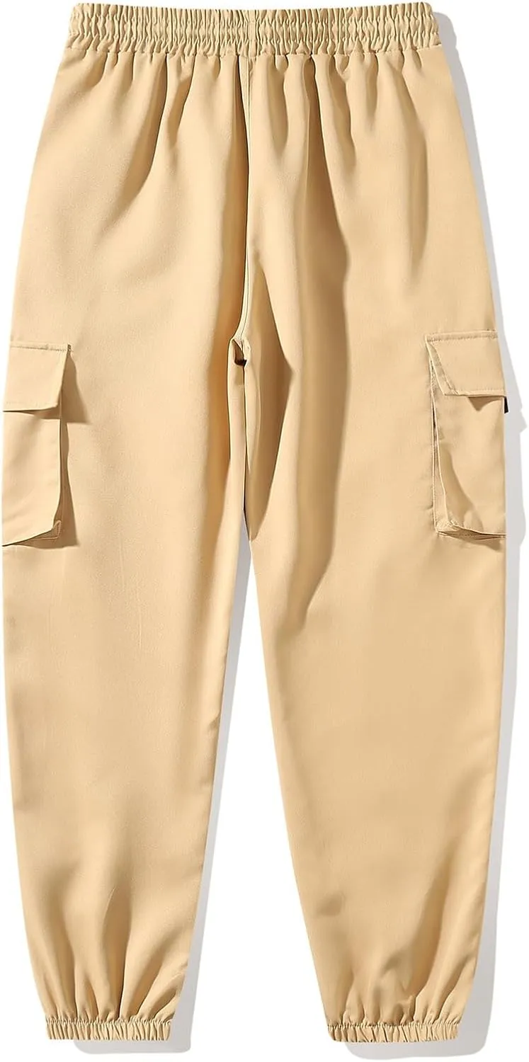 Sinzelimin Men Cargo Pants Fashion Drawstring Elastic Waist Jogger Sweatpant Baggy Casual Comfy Wide Leg Bound Feet Trouser