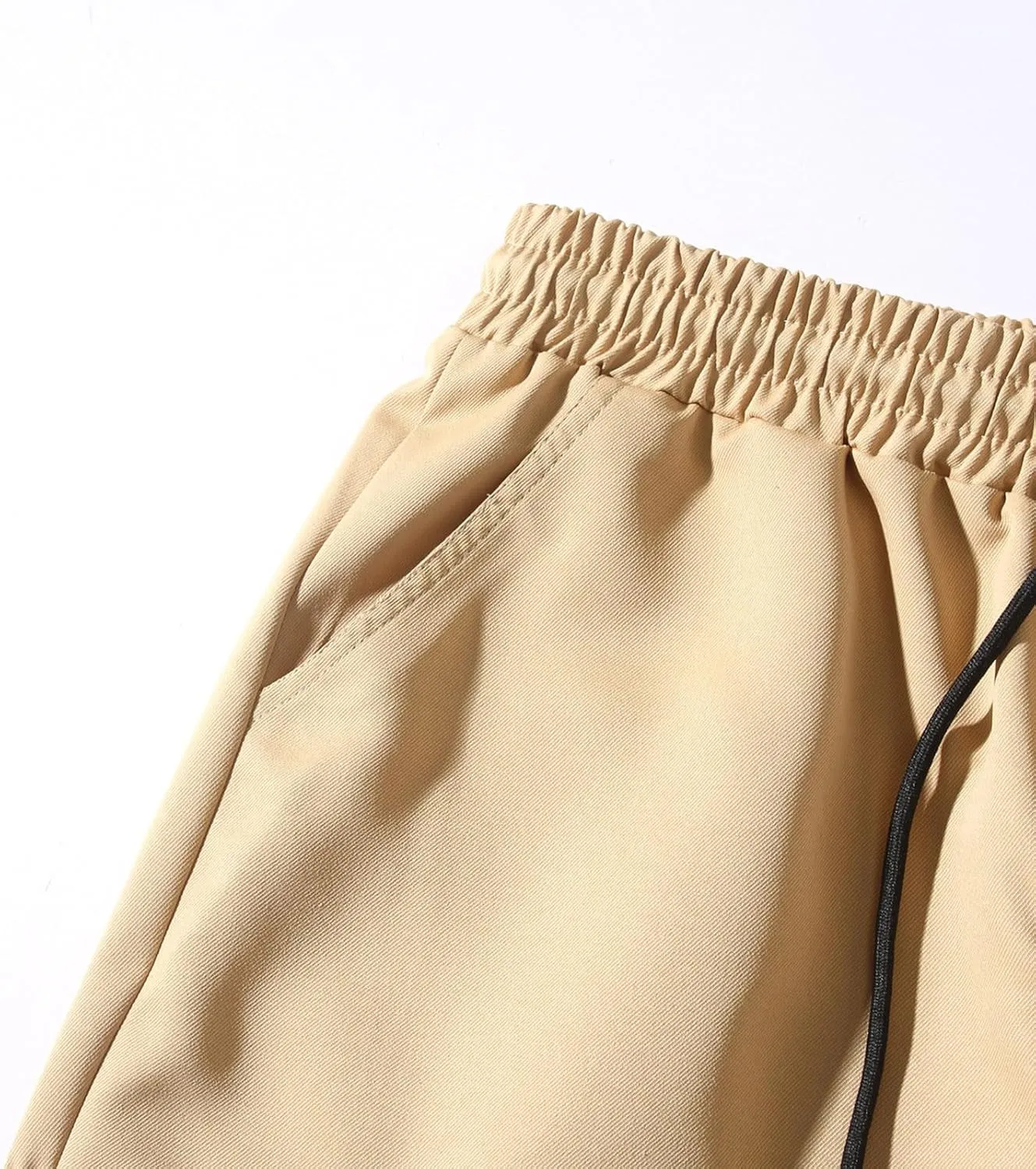 Sinzelimin Men Cargo Pants Fashion Drawstring Elastic Waist Jogger Sweatpant Baggy Casual Comfy Wide Leg Bound Feet Trouser