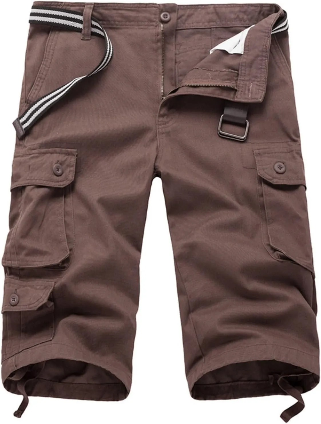 Sinzelimin Men's Short Cargo Pants Fashion Solid Color Multiple Pockets Loose Comfy Dressy Casual Workwear Crop Trouser