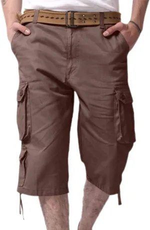 Sinzelimin Men's Short Cargo Pants Fashion Solid Color Multiple Pockets Loose Comfy Dressy Casual Workwear Crop Trouser