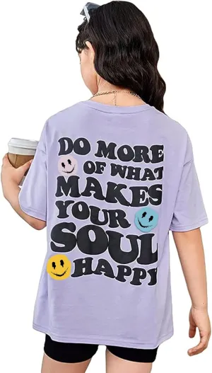 SOLY HUX Girl's Letter Graphic T Shirts Short Sleeve Cute Shirts Oversized Loose Tee Summer Tops