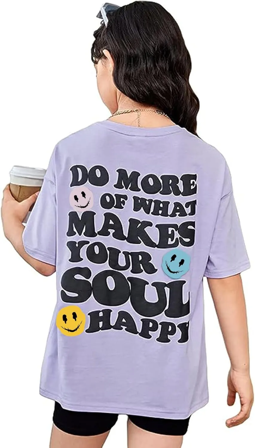 SOLY HUX Girl's Letter Graphic T Shirts Short Sleeve Cute Shirts Oversized Loose Tee Summer Tops