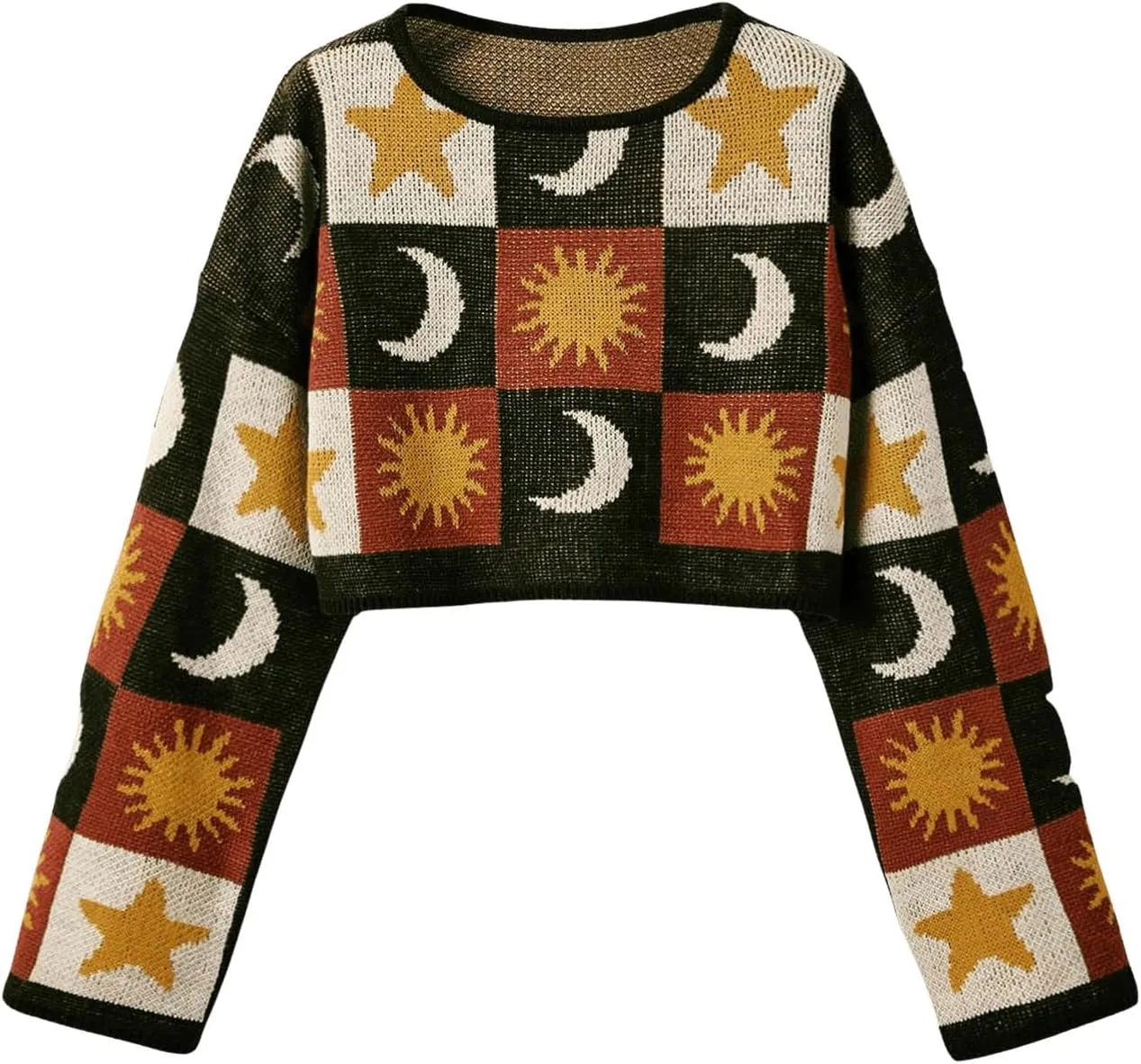SOLY HUX Plus Size Y2K Cropped Sweaters for Women Star Graphic Sweaters Pullover Boho Tops Grunge Clothes 90s Outfits