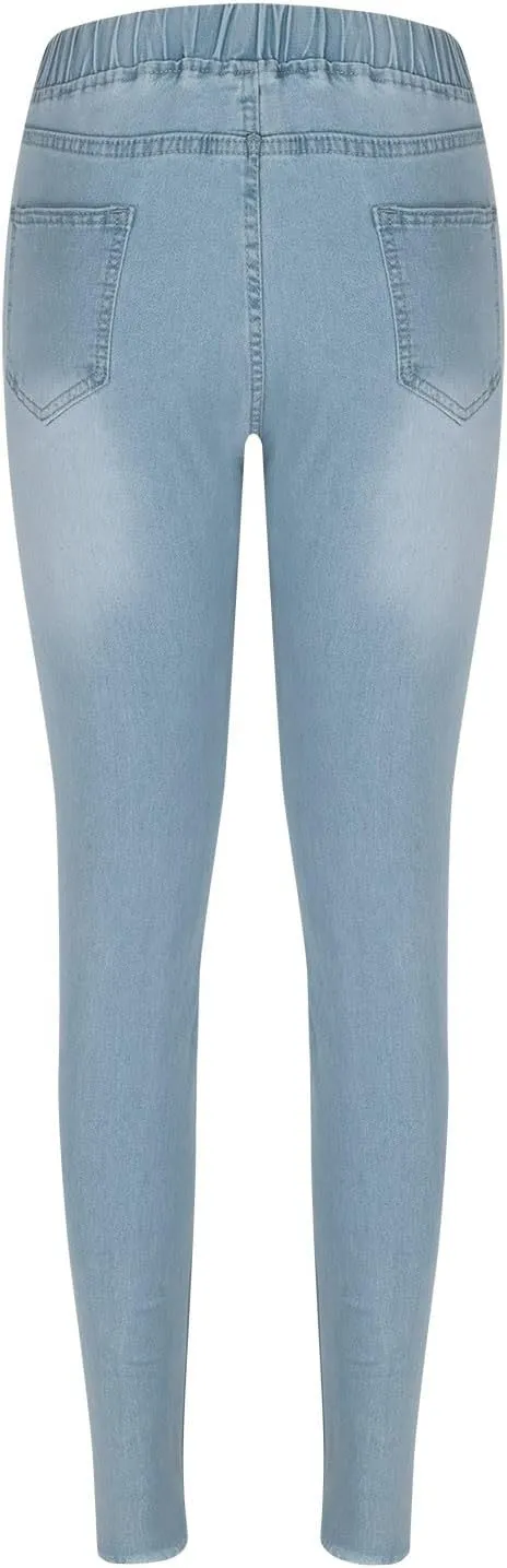 Stretch Jeans for Women Casual Drawstring High Waisted Jeans Straight Leg Pants Trendy Skinny Ripped Jeans
