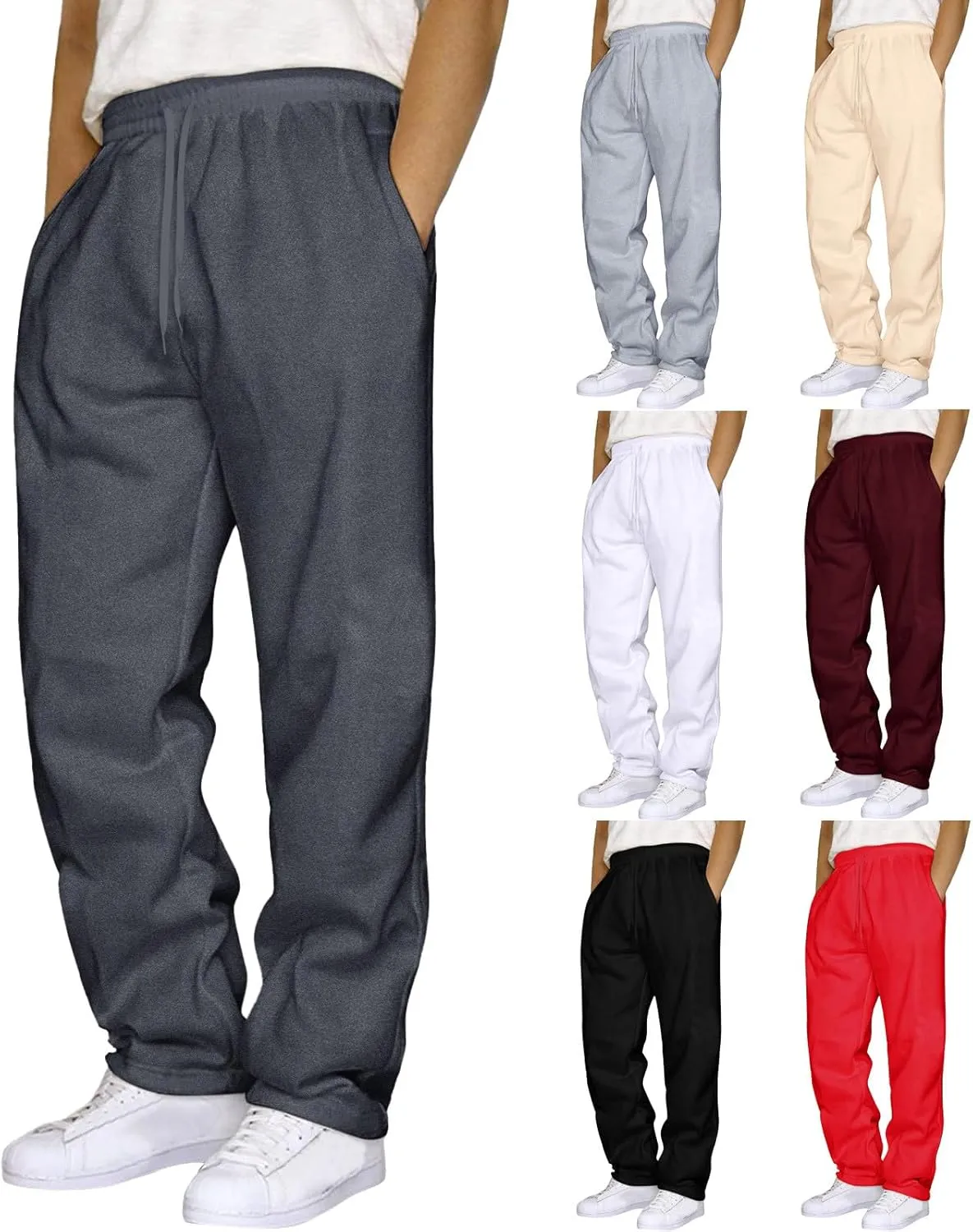Sweatpants for Men Open Bottom Baggy Drawstring Straight Leg Joggers Training Track Athletic Trousers with Pockets