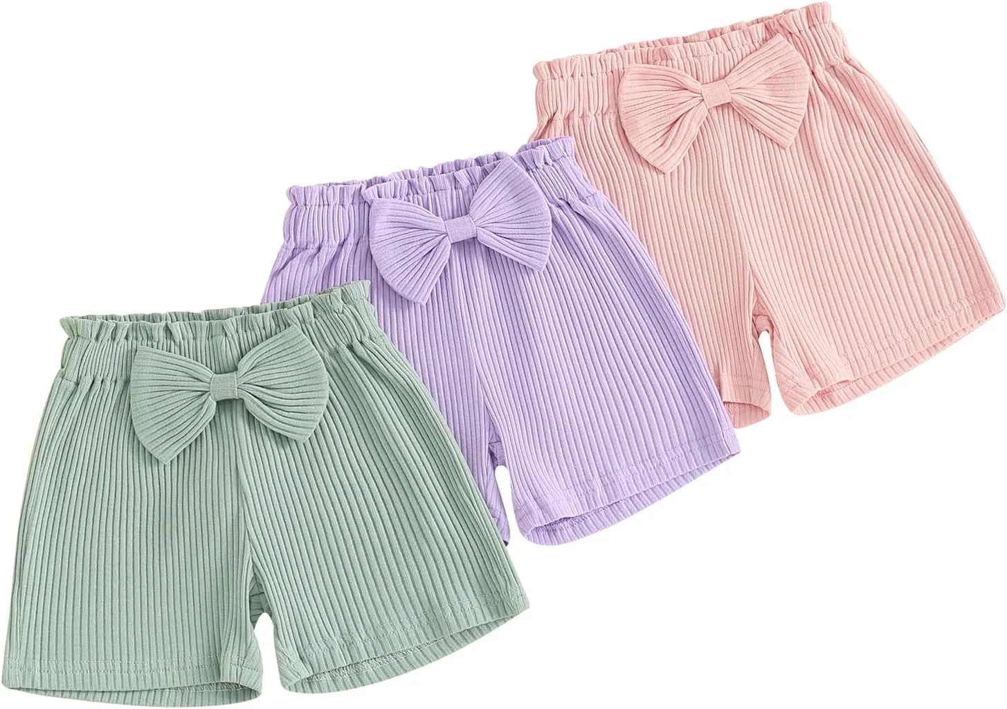 Toddler Baby Girl Shorts 3 Pack Solid Color Ribbed Elastic Waist Cottton Summer Bottoms Midi Shorts Casual Pants