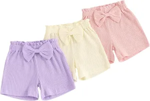 Toddler Baby Girl Shorts 3 Pack Solid Color Ribbed Elastic Waist Cottton Summer Bottoms Midi Shorts Casual Pants