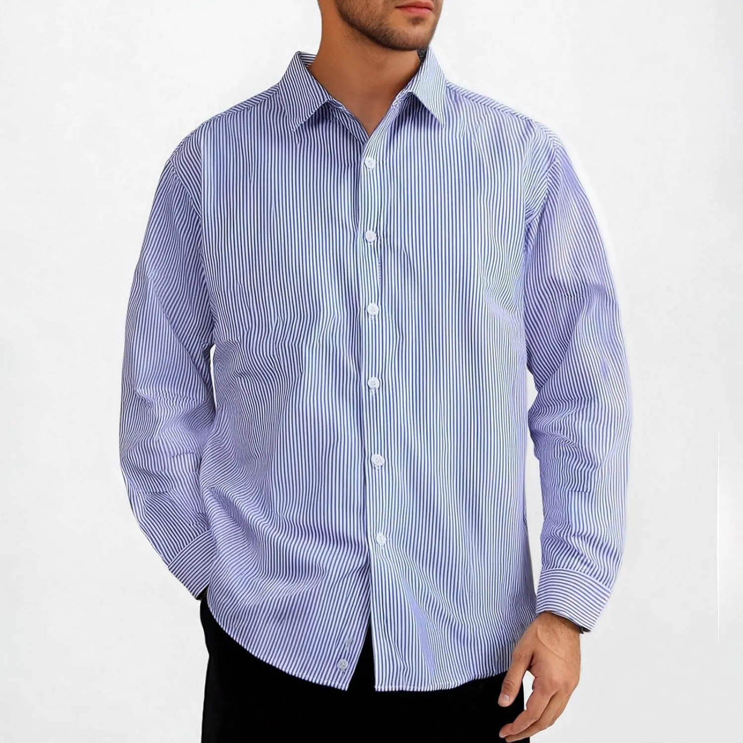 Uillui Men's Big and Tall Vertical Striped Dress Shirt Relaxed Fit Casual Business Button Down Shirt Long Sleeve for Men