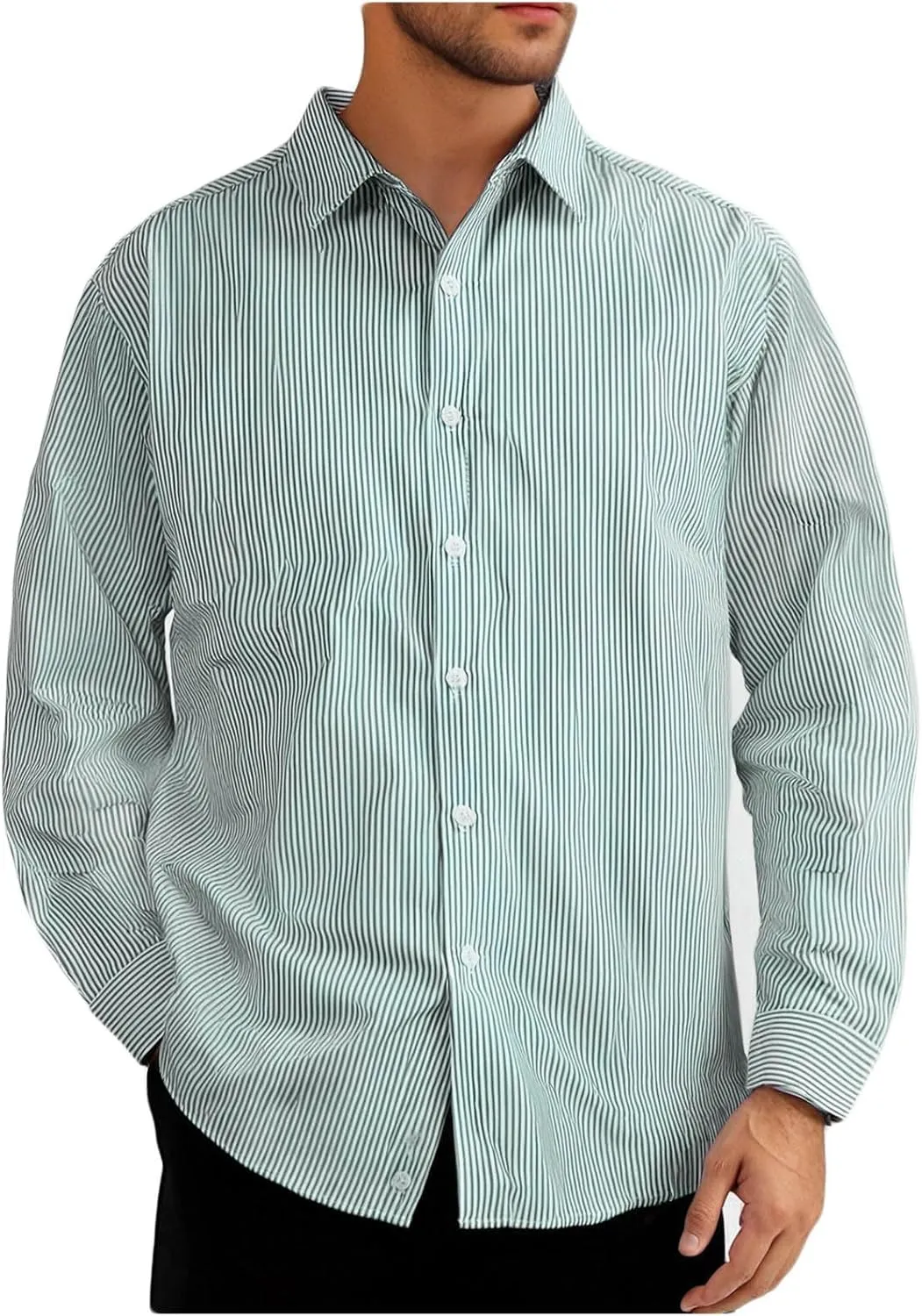 Uillui Men's Big and Tall Vertical Striped Dress Shirt Relaxed Fit Casual Business Button Down Shirt Long Sleeve for Men