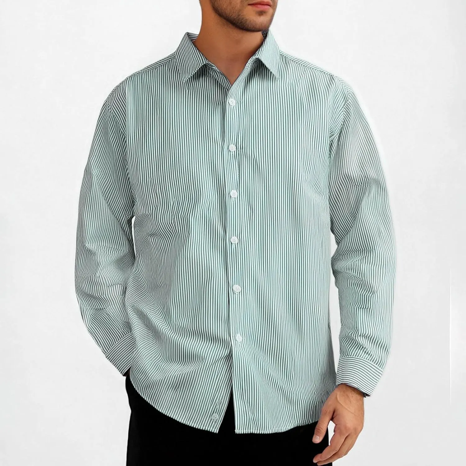 Uillui Men's Big and Tall Vertical Striped Dress Shirt Relaxed Fit Casual Business Button Down Shirt Long Sleeve for Men