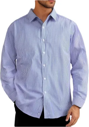 Uillui Men's Big and Tall Vertical Striped Dress Shirt Relaxed Fit Casual Business Button Down Shirt Long Sleeve for Men
