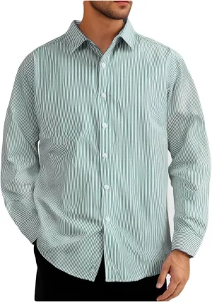 Uillui Men's Big and Tall Vertical Striped Dress Shirt Relaxed Fit Casual Business Button Down Shirt Long Sleeve for Men