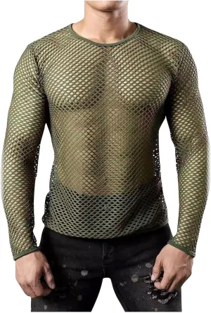 Uillui Men's Mesh Fishnet Muscle Shirts See Through Mesh Party Vest Tops Workout Muscle Tank Fitted Crew Neck Base Layer Tee