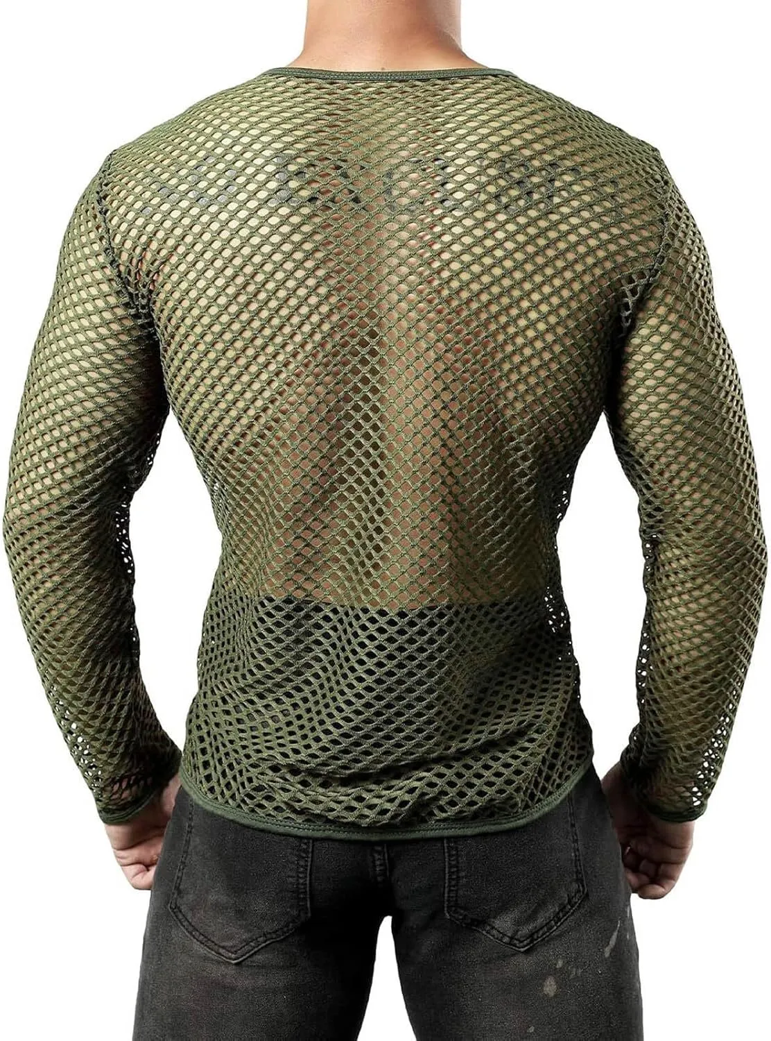 Uillui Men's Mesh Fishnet Muscle Shirts See Through Mesh Party Vest Tops Workout Muscle Tank Fitted Crew Neck Base Layer Tee