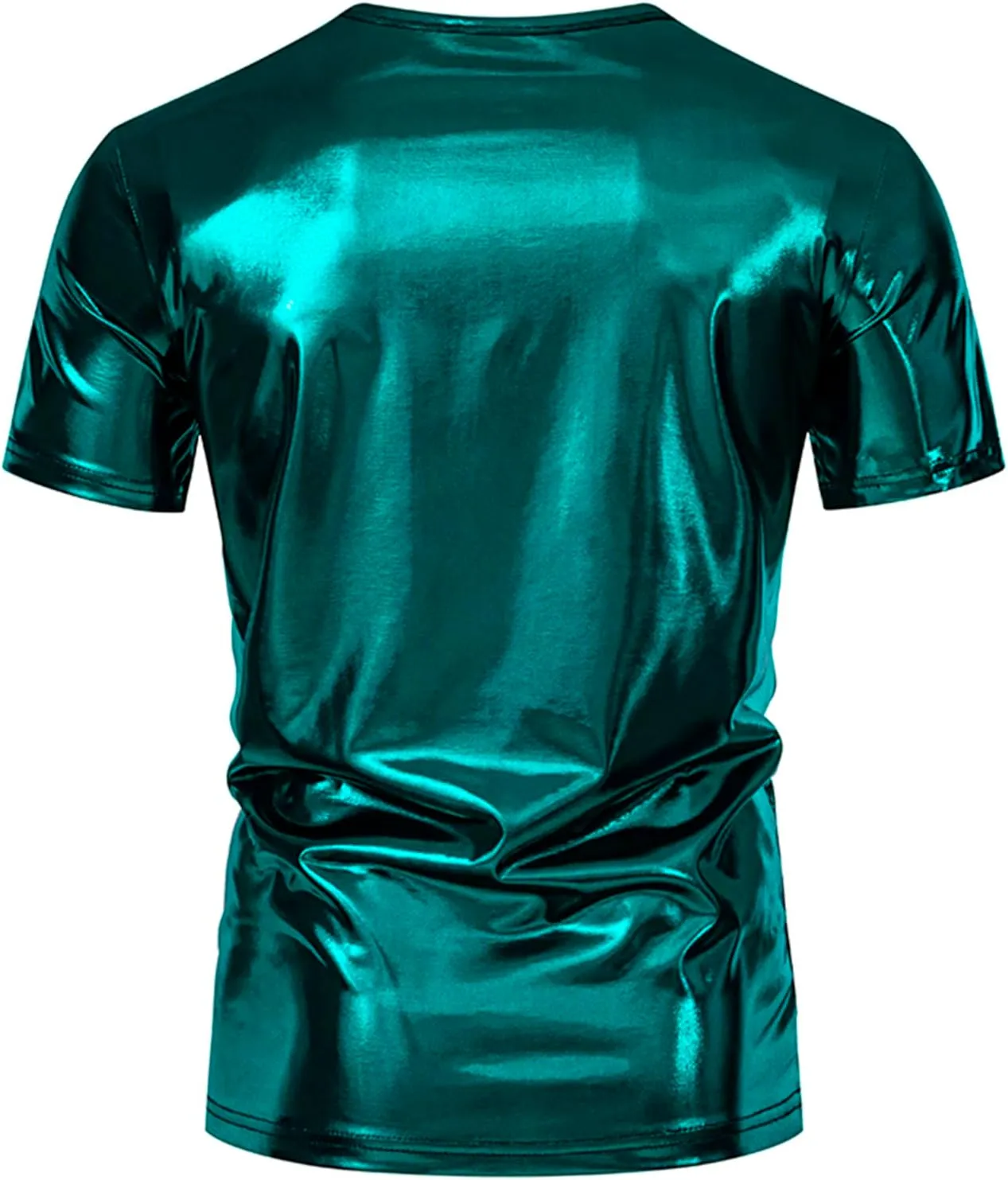 Uillui Mens Metallic T-Shirts 70s Gold/Sliver Shiny Shirts Disco Outfits Holographic Short Sleeve Party Clubwear Shirts