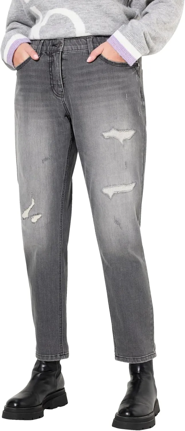 Ulla Popken Womenswear Plus Size Curvy Distressed Stretch Fit Boyfriend Jeans 830539