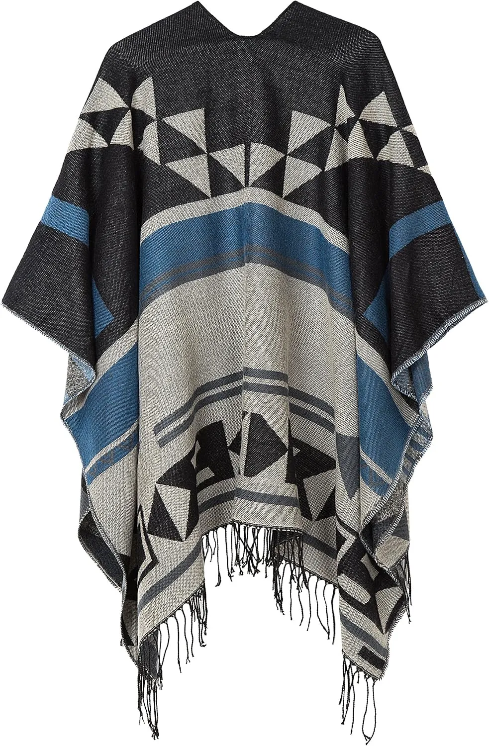 Urban CoCo Women's Printed Tassel Open front Poncho Cape Cardigan Wrap Shawl