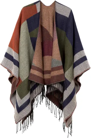 Urban CoCo Women's Printed Tassel Open front Poncho Cape Cardigan Wrap Shawl