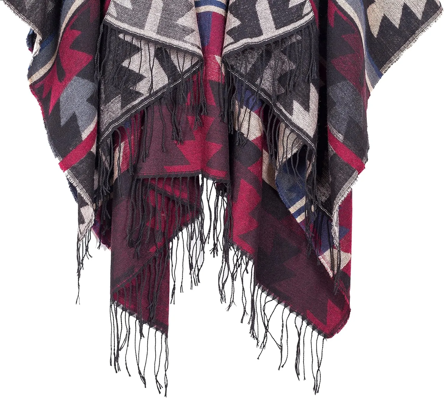 Urban CoCo Women's Printed Tassel Open front Poncho Cape Cardigan Wrap Shawl