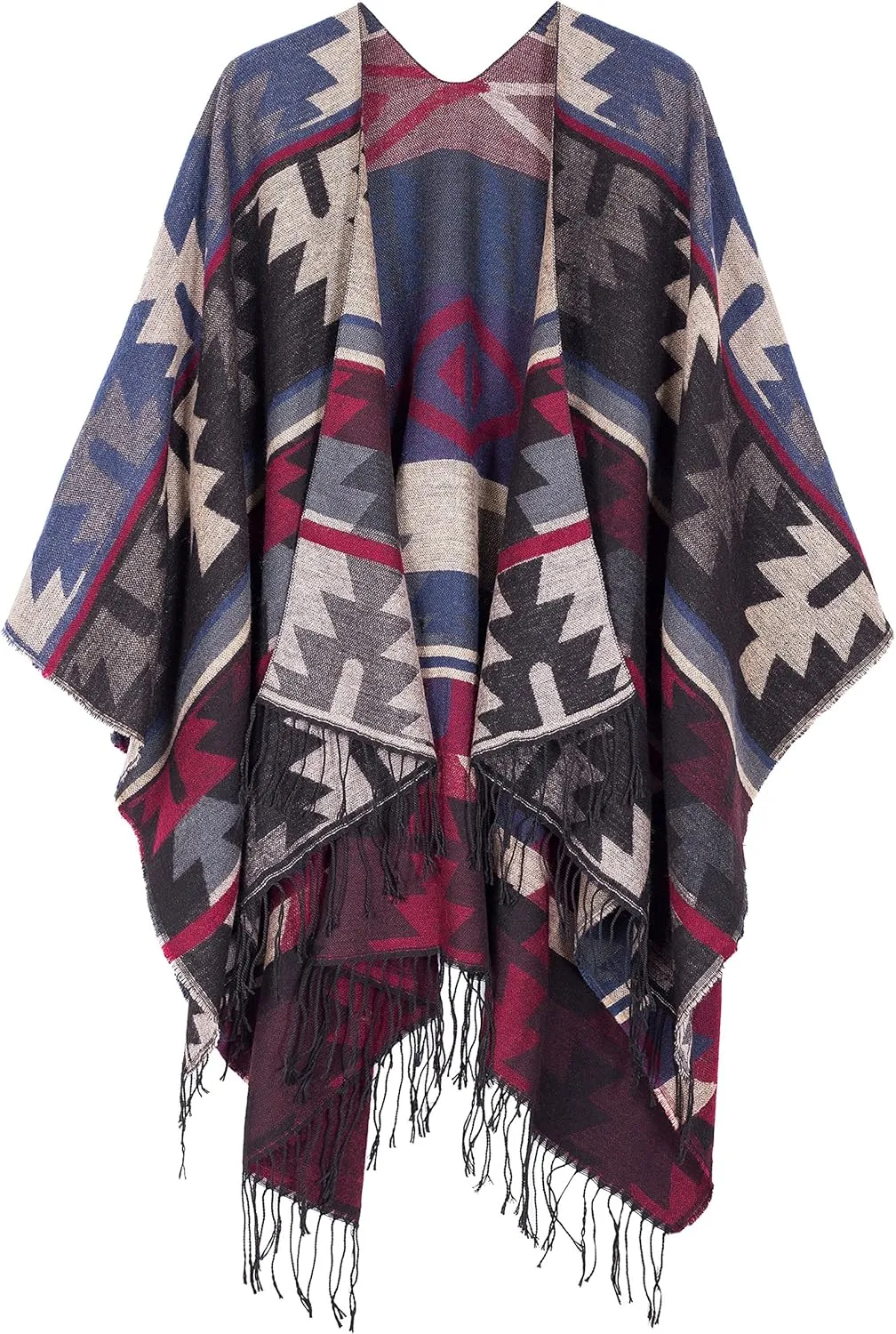 Urban CoCo Women's Printed Tassel Open front Poncho Cape Cardigan Wrap Shawl