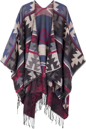 Urban CoCo Women's Printed Tassel Open front Poncho Cape Cardigan Wrap Shawl