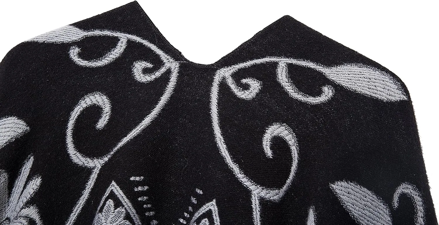 Urban CoCo Women's Printed Tassel Open front Poncho Cape Cardigan Wrap Shawl