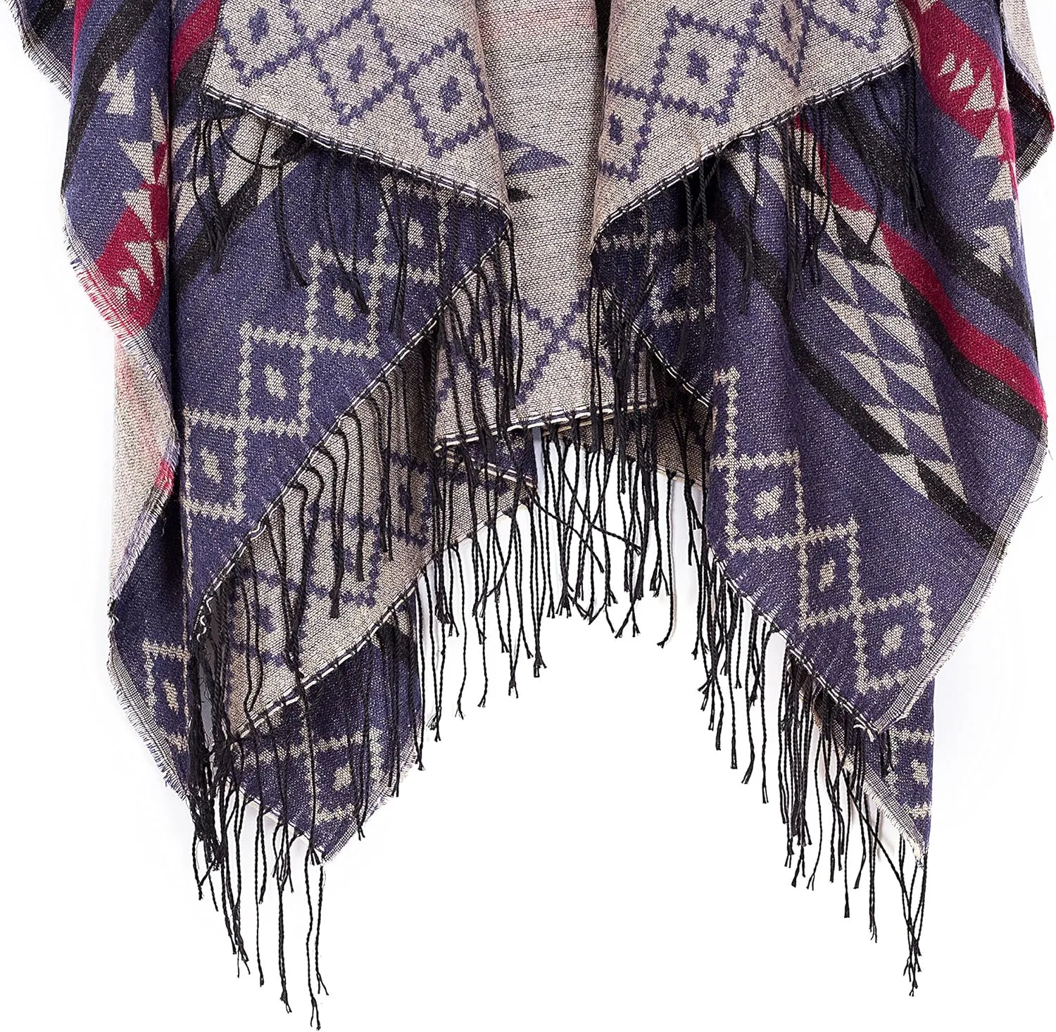 Urban CoCo Women's Printed Tassel Open front Poncho Cape Cardigan Wrap Shawl