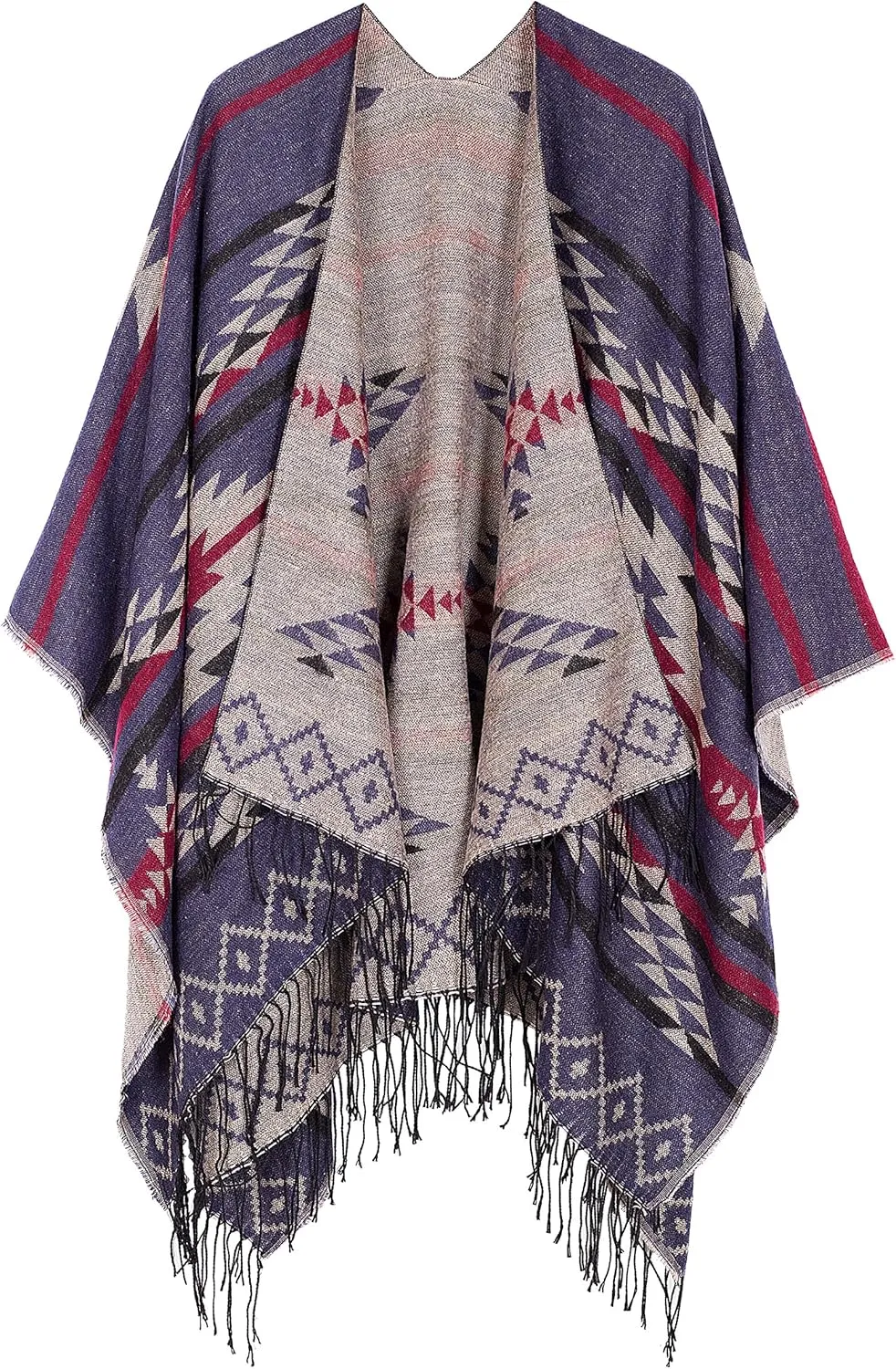 Urban CoCo Women's Printed Tassel Open front Poncho Cape Cardigan Wrap Shawl