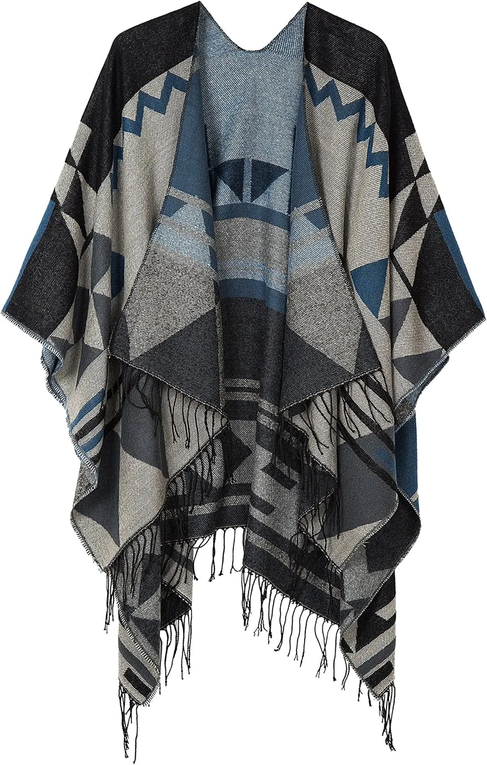 Urban CoCo Women's Printed Tassel Open front Poncho Cape Cardigan Wrap Shawl