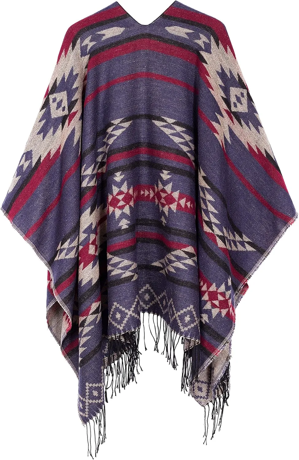 Urban CoCo Women's Printed Tassel Open front Poncho Cape Cardigan Wrap Shawl