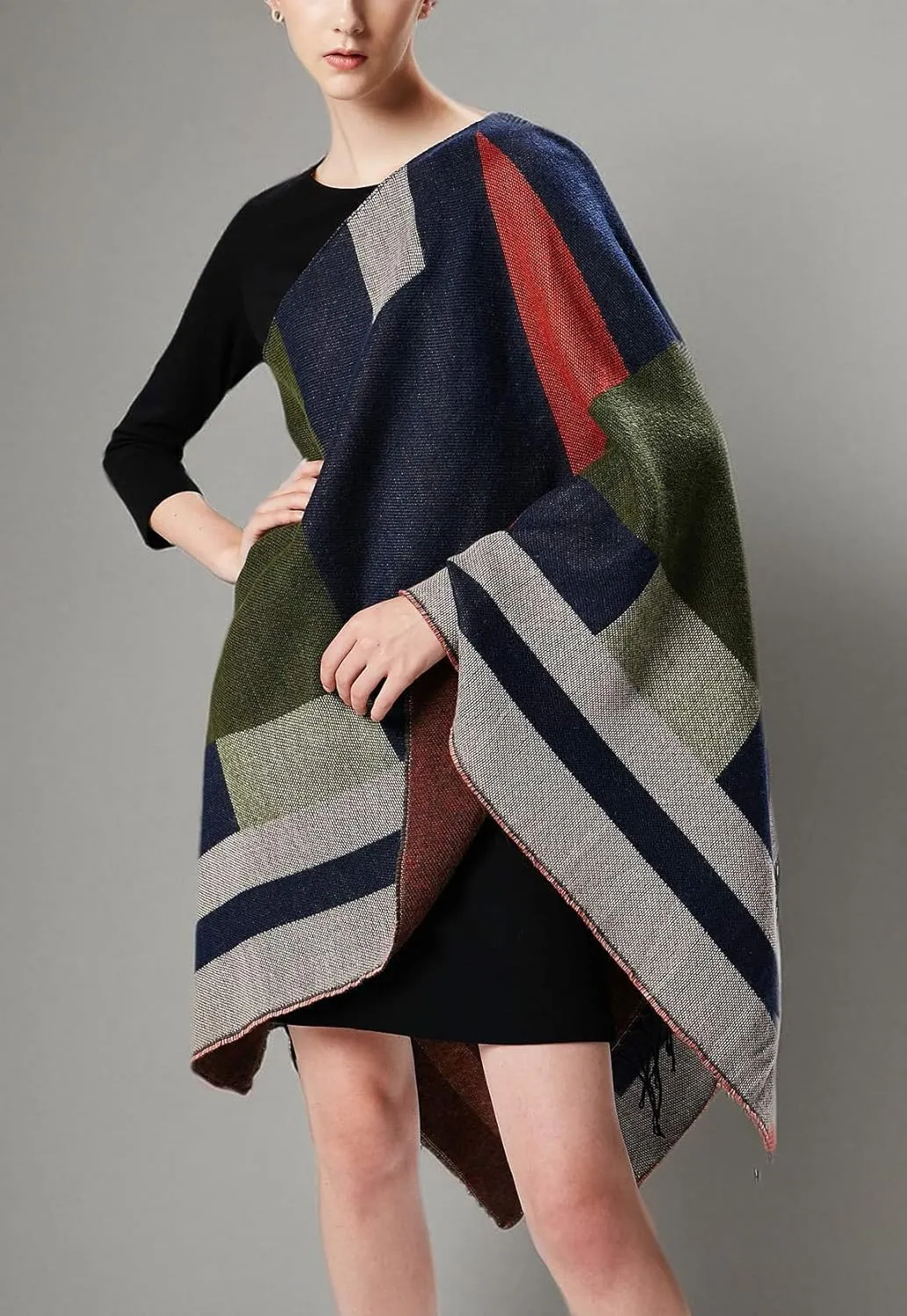 Urban CoCo Women's Printed Tassel Open front Poncho Cape Cardigan Wrap Shawl