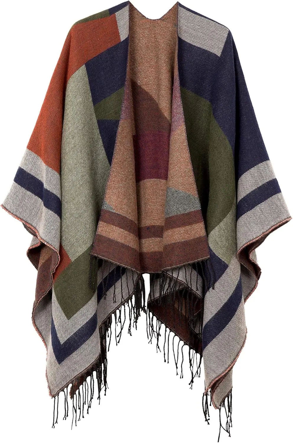 Urban CoCo Women's Printed Tassel Open front Poncho Cape Cardigan Wrap Shawl