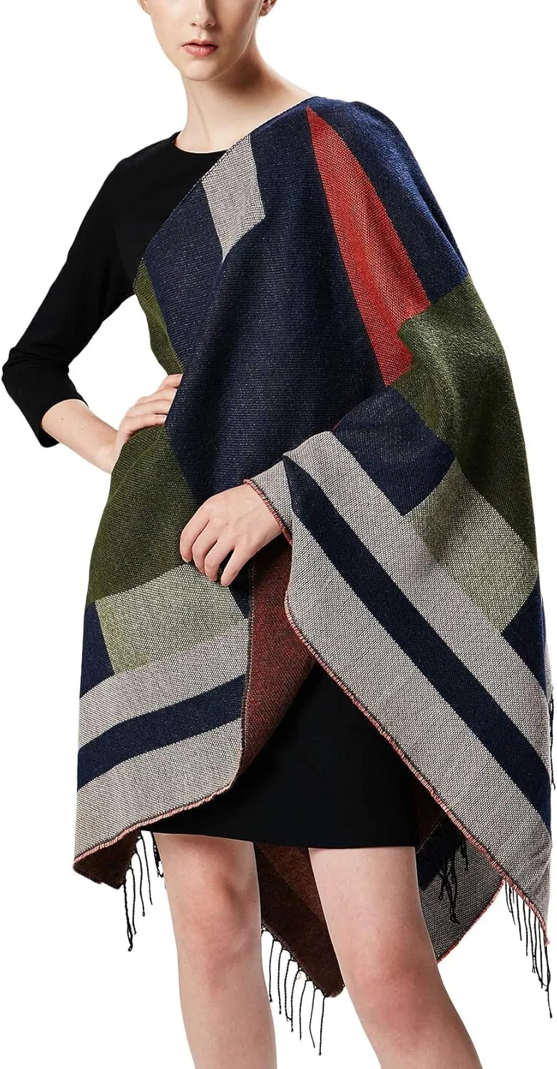 Urban CoCo Women's Printed Tassel Open front Poncho Cape Cardigan Wrap Shawl