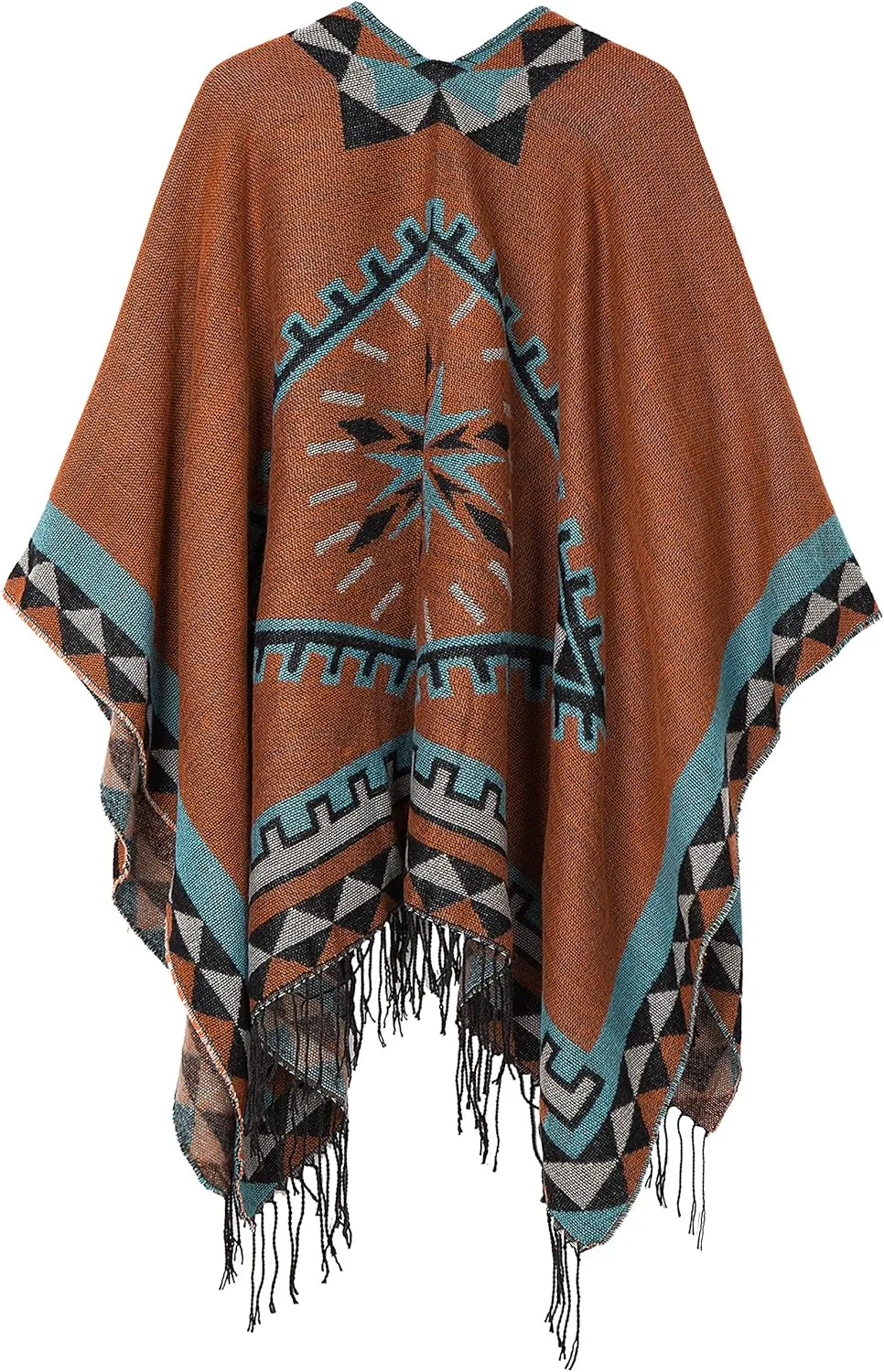 Urban CoCo Women's Printed Tassel Open front Poncho Cape Cardigan Wrap Shawl