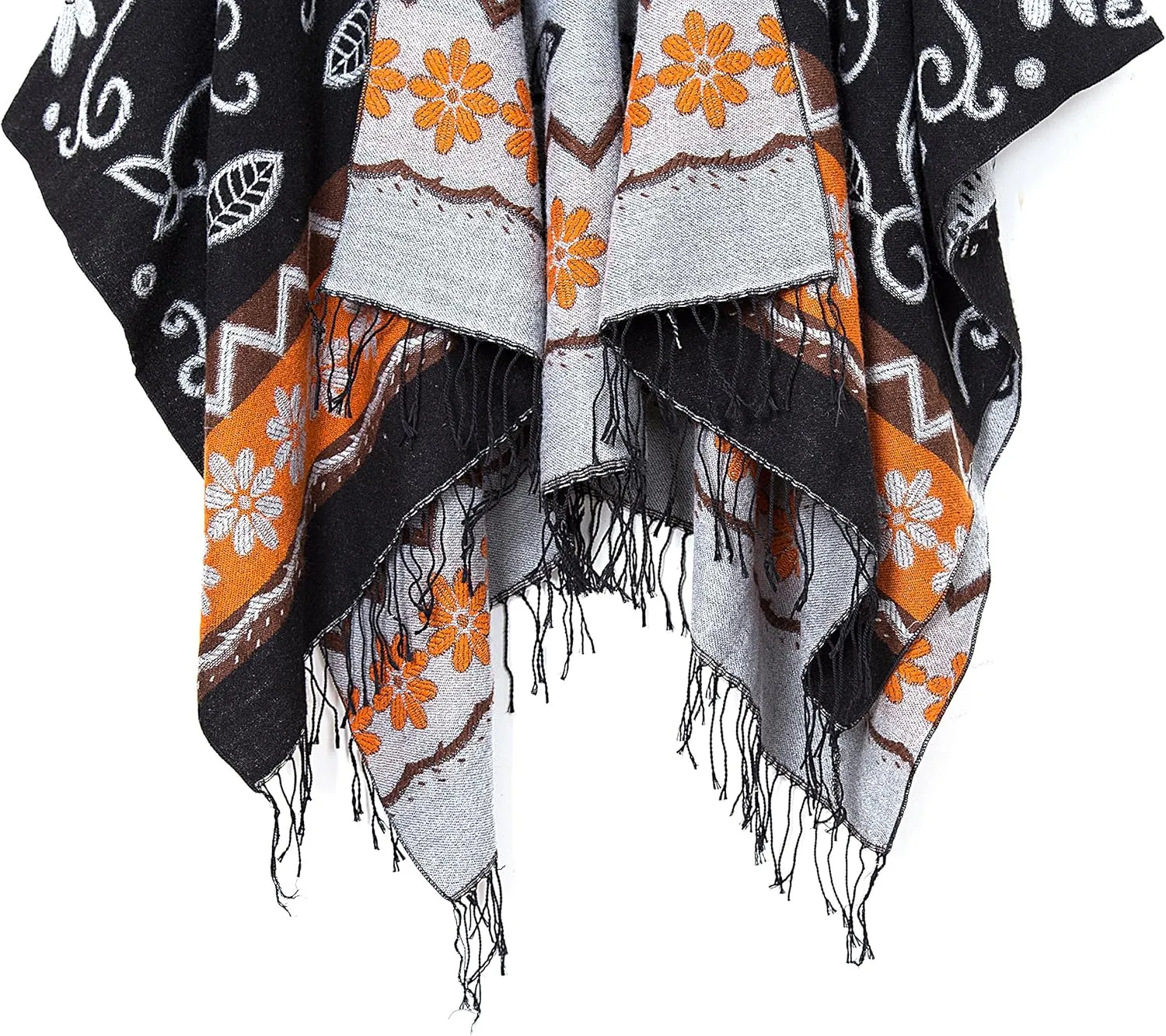 Urban CoCo Women's Printed Tassel Open front Poncho Cape Cardigan Wrap Shawl