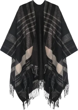 Urban CoCo Women's Winter Vintage Poncho Capes Tassel Blanket Shawl Wrap Cardigan Coat