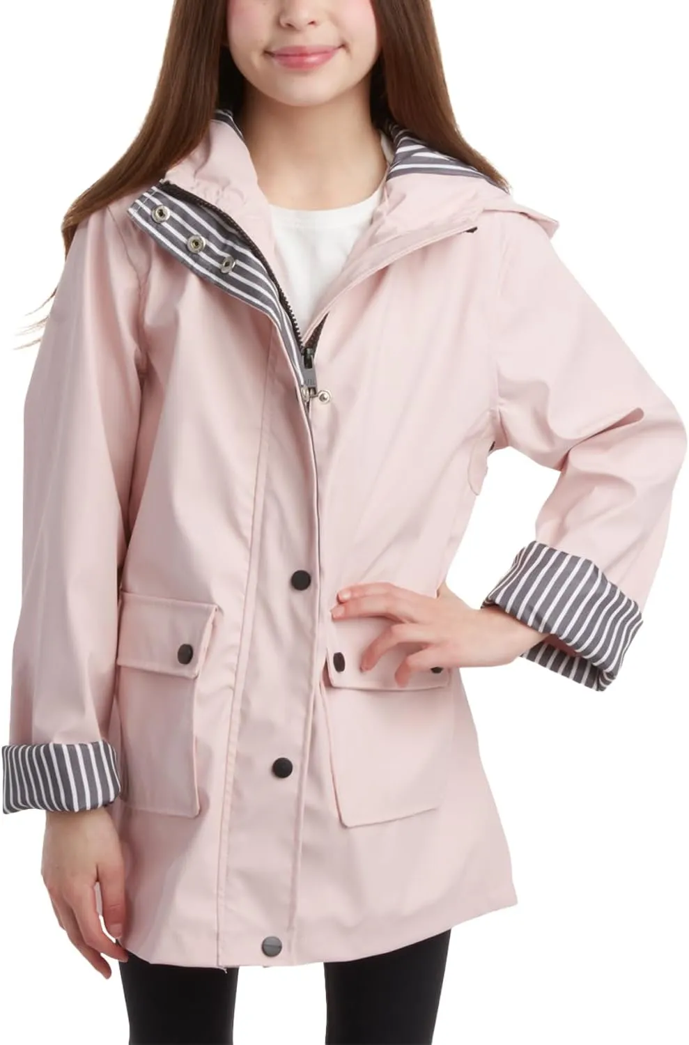 URBAN REPUBLIC Girls' Rain Jacket - Water-Resistant Slicker Shell Outerwear Windbreaker Raincoat with Hood (Sizes: 7-16)