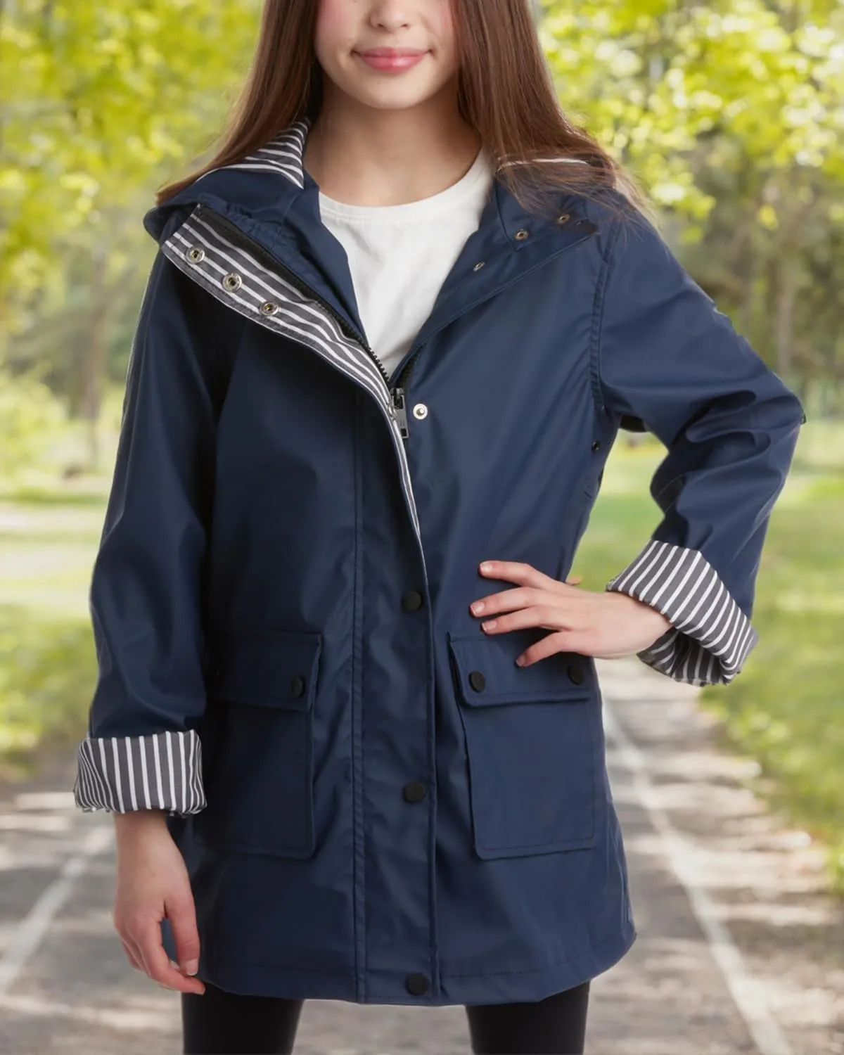 URBAN REPUBLIC Girls' Rain Jacket - Water-Resistant Slicker Shell Outerwear Windbreaker Raincoat with Hood (Sizes: 7-16)