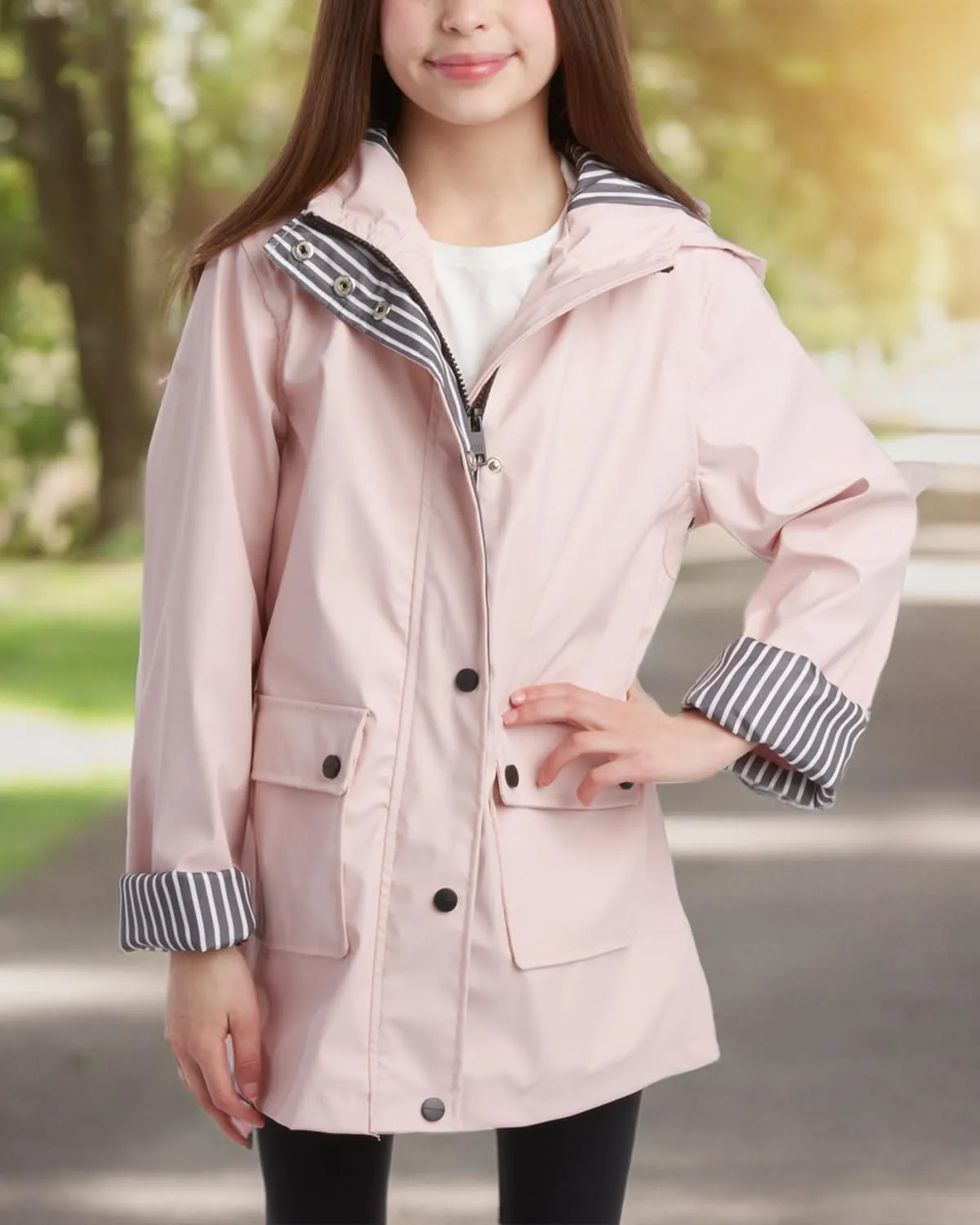 URBAN REPUBLIC Girls' Rain Jacket - Water-Resistant Slicker Shell Outerwear Windbreaker Raincoat with Hood (Sizes: 7-16)