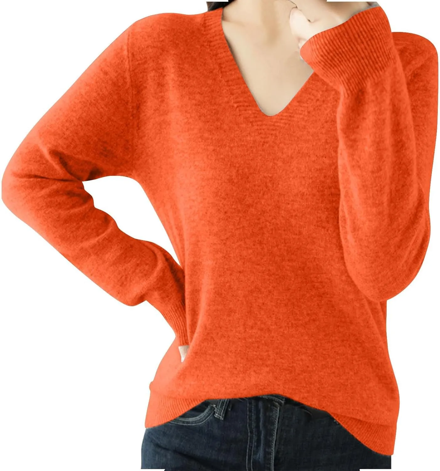 V Neck Cashmere Sweater for Women Fashion Soft Warm Long Sleeve Sweaters Solid Color Lightweight Cozy Trendy Outfits