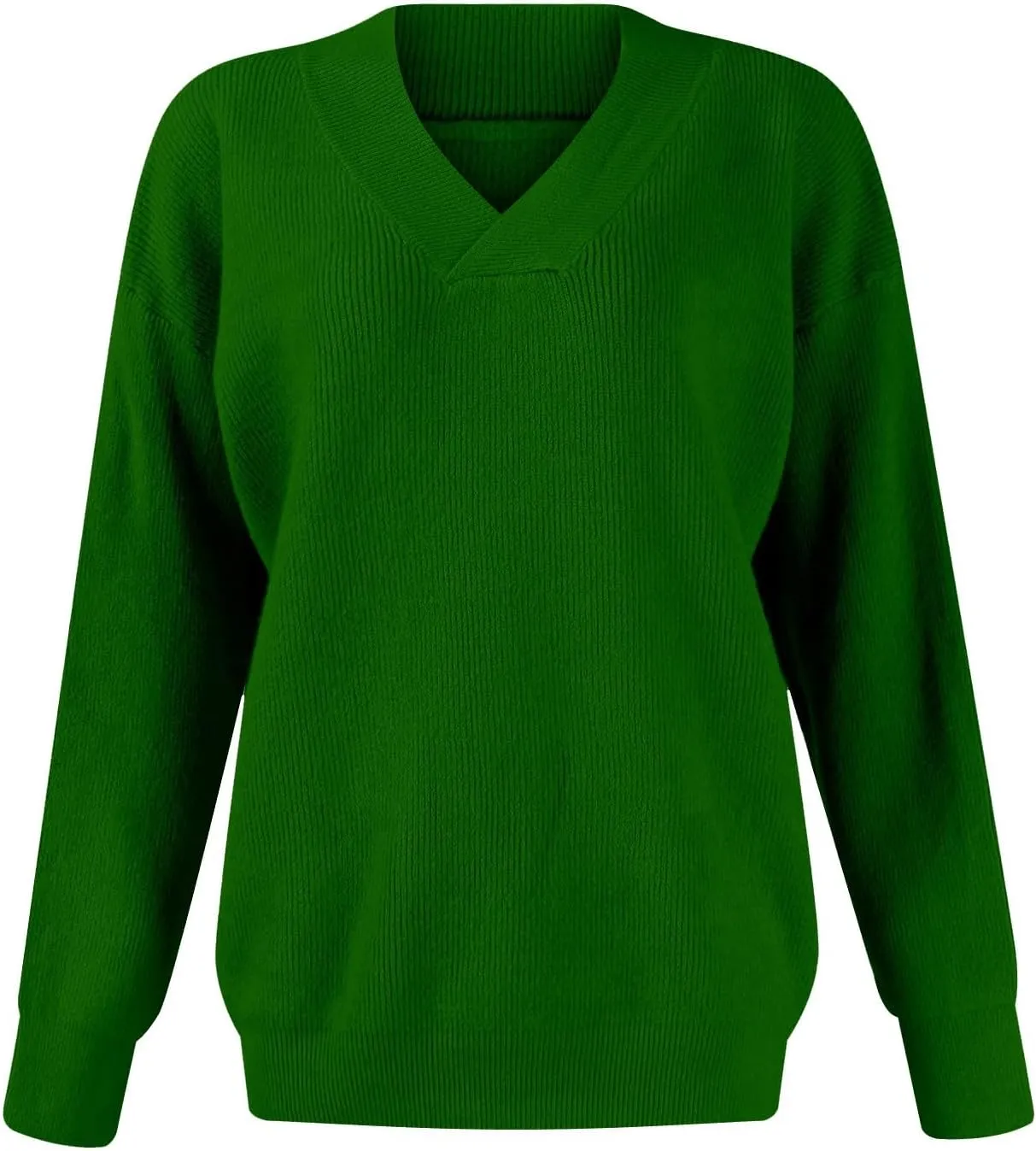 V Neck Sweaters for Women Casual Long Sleeve Sweaters V Neck Knit Solid Color Oversized Pullover Sweater Jumper