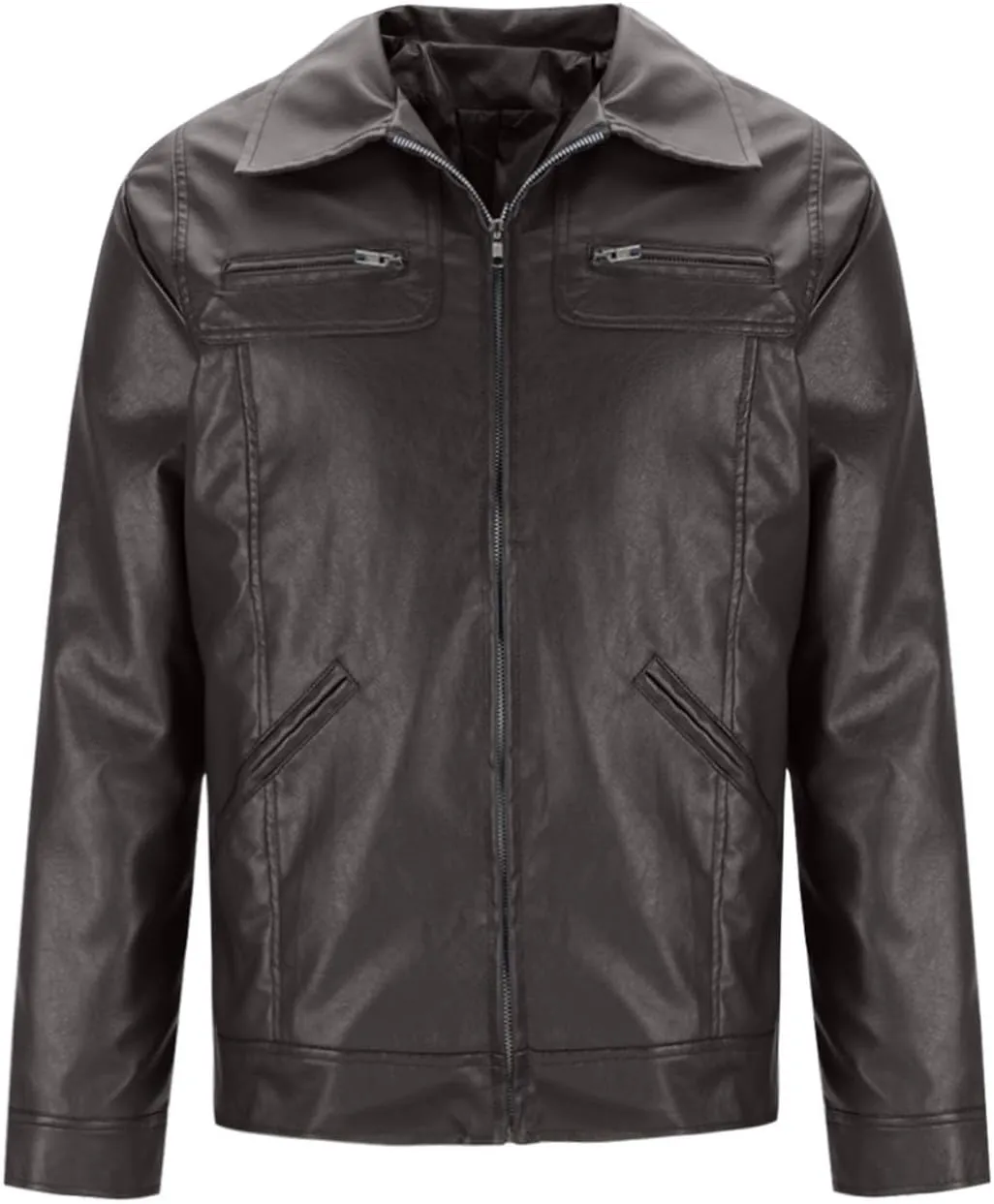 Vintage Leather Jacket Men Casual Lapel Collar Modern Soft Faux Leather Biker Motorcycle Jackets Outerwear Slim Fit