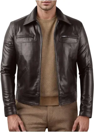 Vintage Leather Jacket Men Casual Lapel Collar Modern Soft Faux Leather Biker Motorcycle Jackets Outerwear Slim Fit