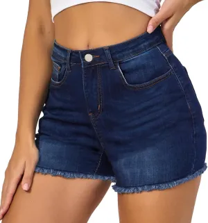 VIPONES Women Mid Rise Jeans Shorts Frayed Raw Hem Summer Stretchy Casual Denim Shorts
