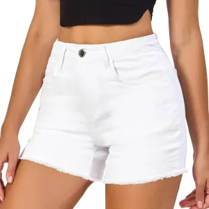VIPONES Women Mid Rise Jeans Shorts Frayed Raw Hem Summer Stretchy Casual Denim Shorts
