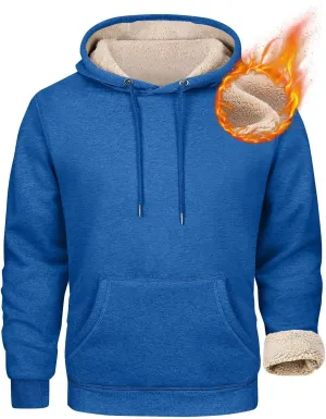 Winter Fleece Hoodies for Men Baggy Sherpa Lined Warm Hooded Sweatshirt Drawstring Thick Plush Pullover Coat w/Pocket